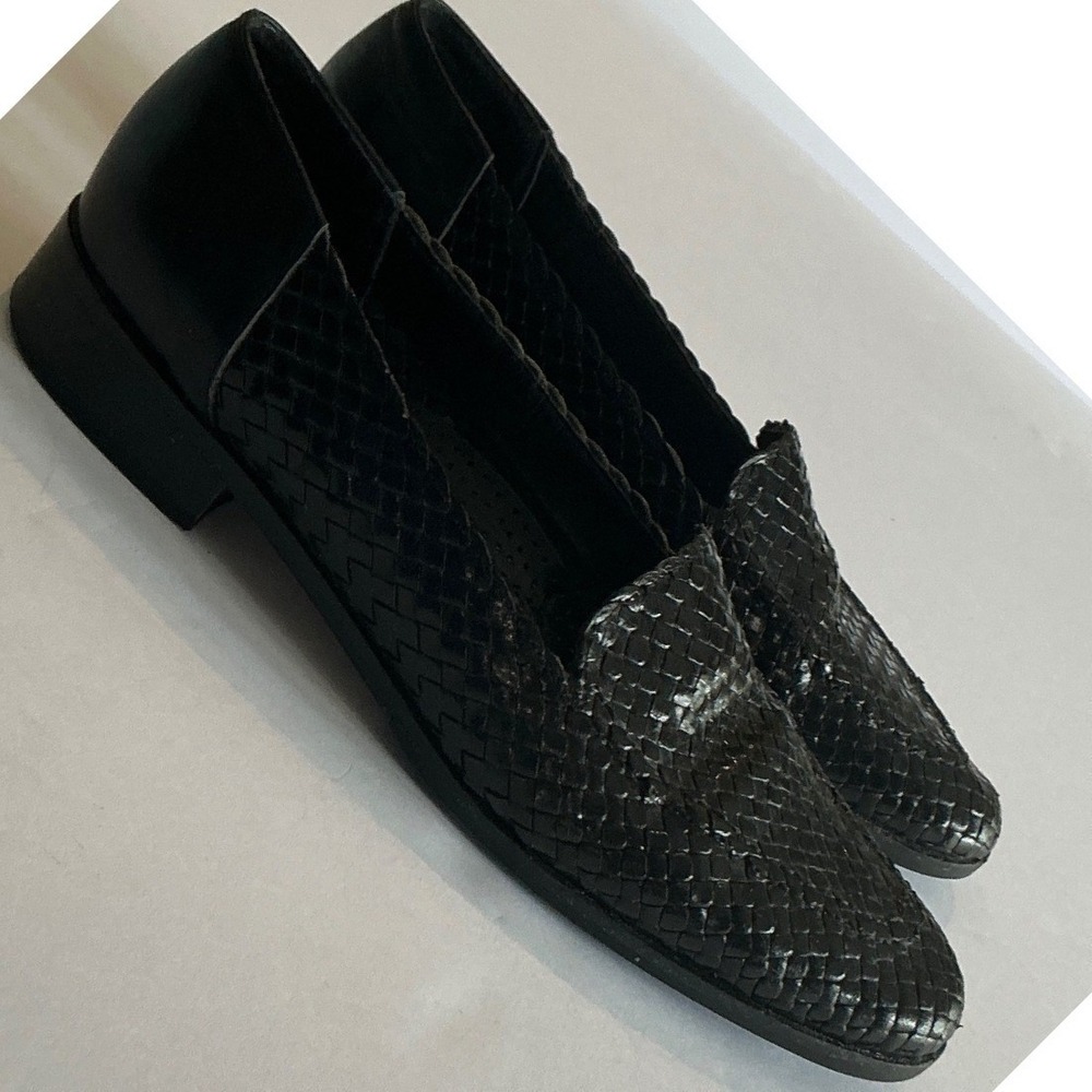 Vintage Amalfi Woven Black Leather Loafers Flats size 7 2A Narrow Italy - Picture 9 of 14